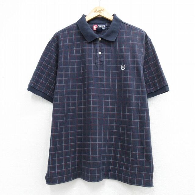 ラルフローレン 90s 半袖ポロシャツ ワンポイントロゴ ネイビーチェック メンズXL相当 | 古着