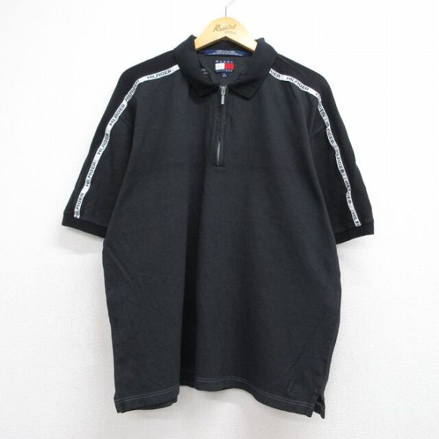 トミーヒルフィガー 90s 半袖ポロシャツ ワンポイントロゴ ブラック メンズXL相当 | 古着