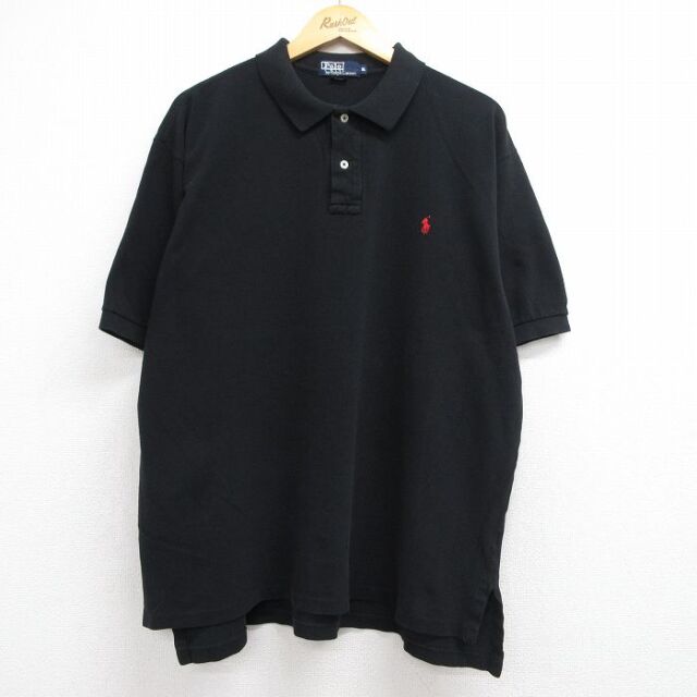 XL★古着 ラルフローレン 半袖 ブランド ポロ シャツ メンズ 90年代 90s ワンポイントロゴ 鹿の子 大きいサイズ コットン USA製 ブラック【spe】 26jun10