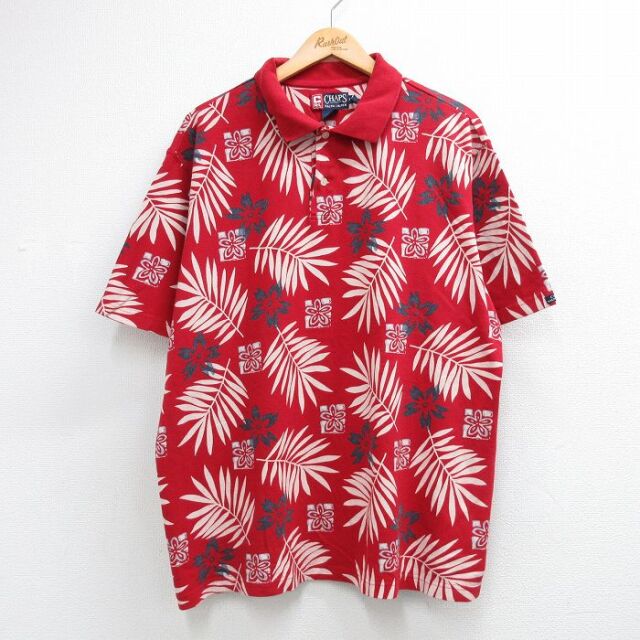 ラルフローレン 90s 半袖ポロシャツ 花葉 レッド メンズXL相当 | 古着