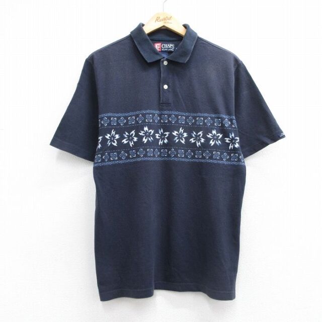 ラルフローレン 90s 半袖ポロシャツ 花 ネイビー メンズL相当 | 古着
