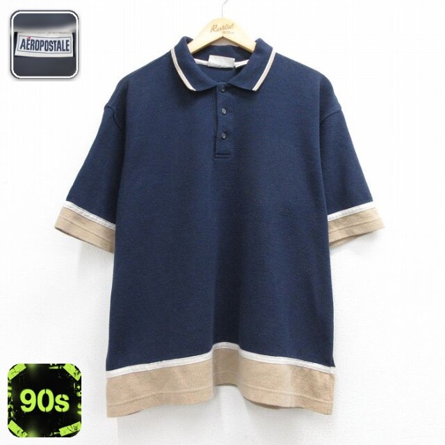 【20%OFF】エアロポステール 90s 半袖ポロシャツ ネイビー メンズXL相当 | 古着