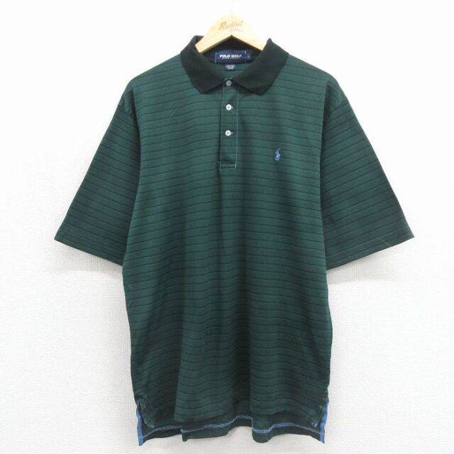 ラルフローレン 90s 半袖ポロシャツ ワンポイントロゴ グリーンボーダー メンズXL相当 | 古着