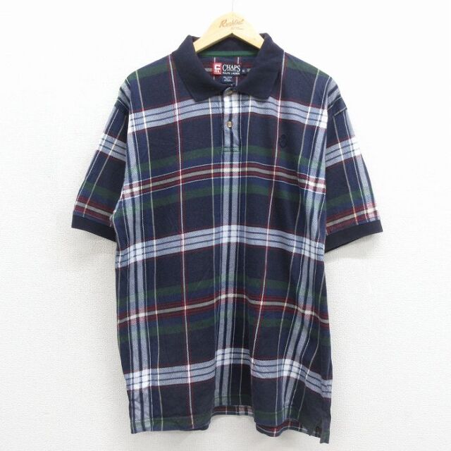 ラルフローレン 90s 半袖ポロシャツ ワンポイントロゴ ネイビーチェック メンズXL相当 | 古着
