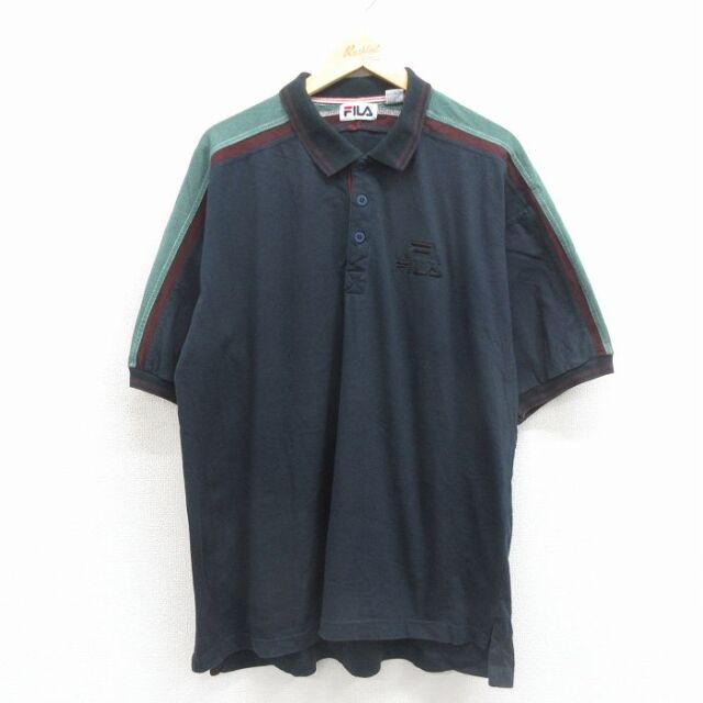フィラ 00s 半袖ポロシャツ ワンポイントロゴ ネイビー メンズXL相当 | 古着