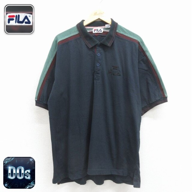 フィラ 00s 半袖ポロシャツ ワンポイントロゴ ネイビー メンズXL相当 | 古着