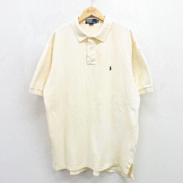 XL★古着 ラルフローレン 半袖 ブランド ポロ シャツ メンズ 90年代 90s ワンポイントロゴ 鹿の子 大きいサイズ コットン イエロー ブリーチ加工【spe】 26jul07