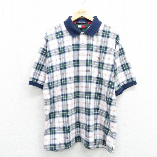 トミーヒルフィガー 90s 半袖ポロシャツ ワンポイントロゴ グリーンチェック メンズXL相当 | 古着