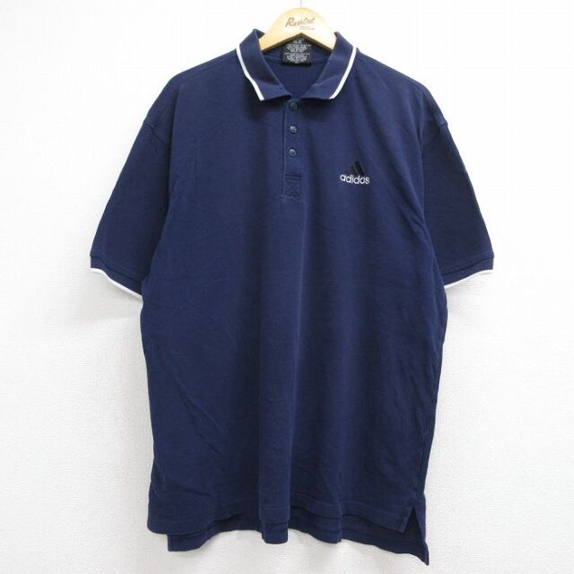 アディダス 90s 半袖ポロシャツ ワンポイントロゴ ネイビー メンズXL相当 | 古着