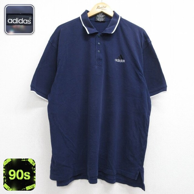 アディダス 90s 半袖ポロシャツ ワンポイントロゴ ネイビー メンズXL相当 | 古着