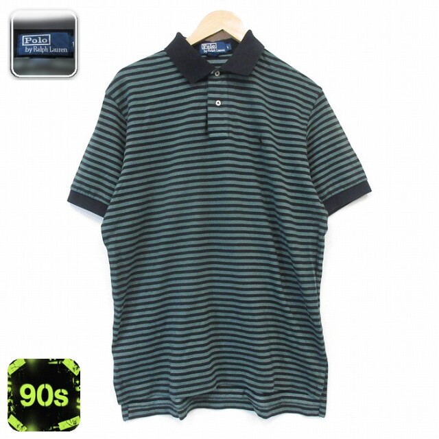 ラルフローレン 90s 半袖ポロシャツ ワンポイントロゴ グリーンボーダー メンズXL相当 | 古着