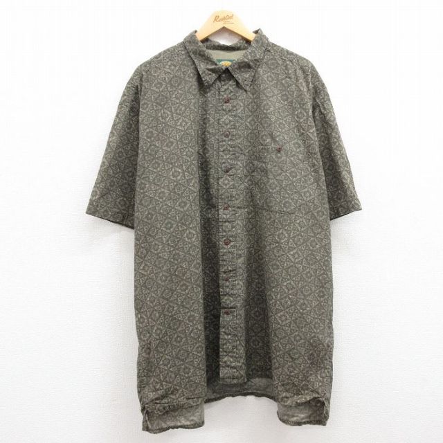 【50%OFF】XL★古着 カベラス 半袖 ハワイアン シャツ メンズ 00年代 00s 総柄 大きいサイズ ロング丈 コットン 緑系他 グリーン 内側メッシュ 24jun11 中古 アロハ トップス