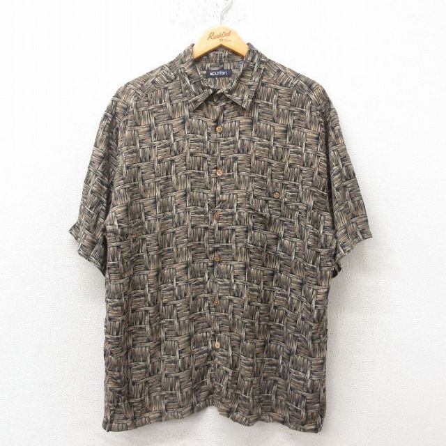 XL★古着 ピューリタン 半袖 ハワイアン シャツ メンズ 00年代 00s レーヨン 茶 ブラウン 25jun09 中古 アロハ トップス
