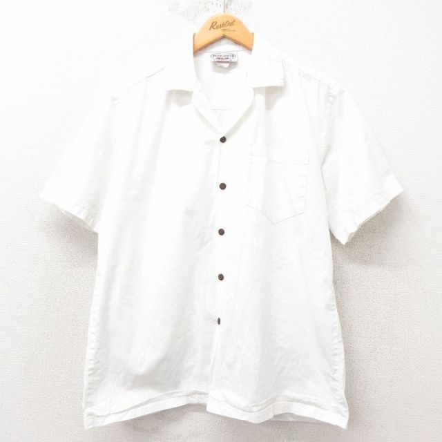 M★古着 半袖 ハワイアン シャツ メンズ 90年代 90s 花柄 コットン 開襟 オープンカラー ハワイ製 白 ホワイト 25jun09 中古 アロハ トップス