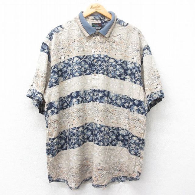 【50%OFF】XL★古着 グレッグノーマン 半袖 ハワイアン シャツ メンズ 大きいサイズ ロング丈 ベージュ他 カーキ 25jun26 中古 アロハ トップス