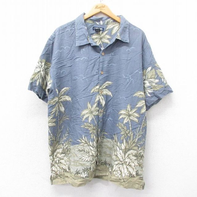 XL★古着 チェロキー 半袖 ハワイアン シャツ メンズ 00年代 00s ヤシの木 大きいサイズ 緑他 グリーン 25jun26 中古 アロハ トップス