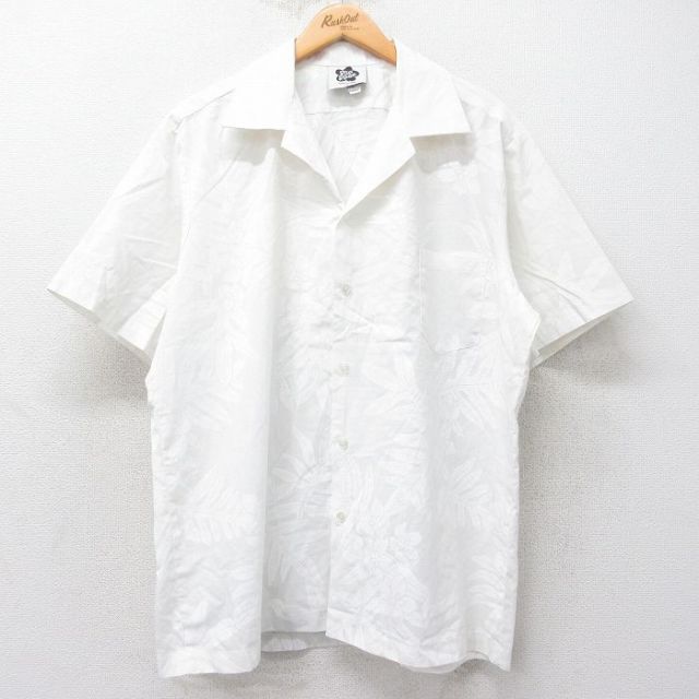 XL★古着 半袖 ハワイアン シャツ メンズ 90年代 90s 花 大きいサイズ 開襟 オープンカラー ハワイ製 白 ホワイト 25jun26 中古 アロハ トップス