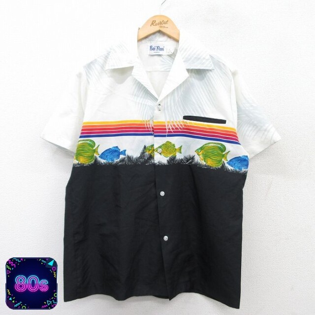ハワイアン 80s 半袖シャツ 魚 ホワイト L | 古着