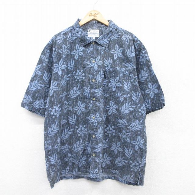 XL★古着 コロンビア COLUMBIA 半袖 ハワイアン シャツ メンズ 00年代 00s 花 大きいサイズ コットン 黒他 ブラック 【spe】 25aug12 中古 アロハ トップス