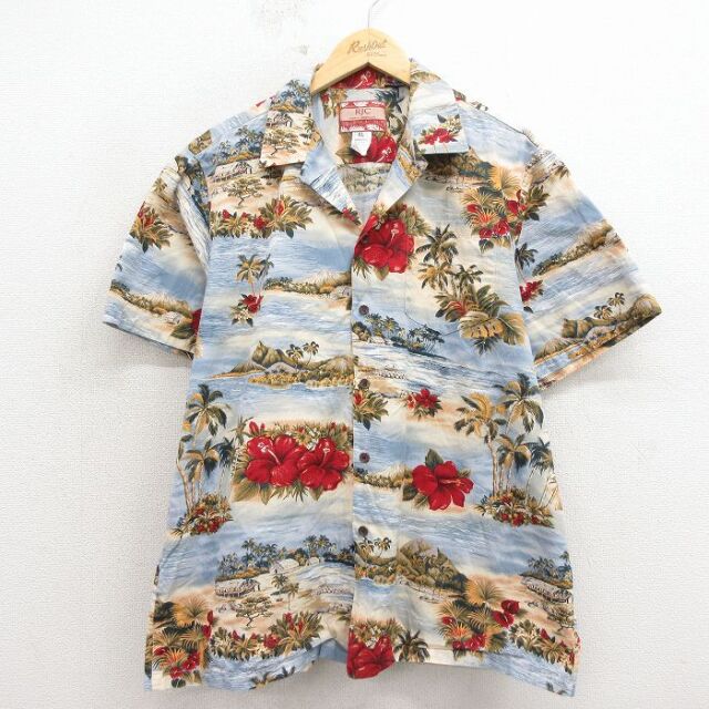 90s 半袖ハワイアンシャツ ハイビスカス グレー XL | 古着