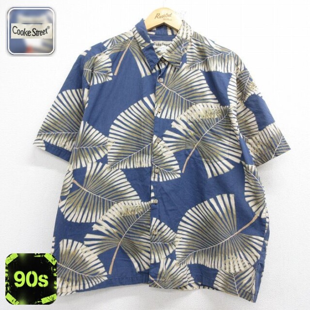 90s 半袖シャツ 葉 ネイビー メンズXL相当 | 古着