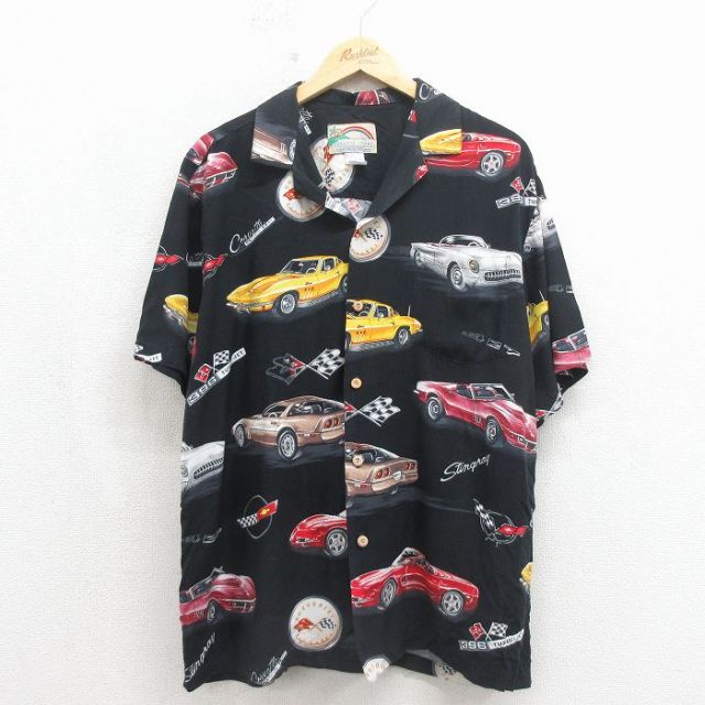90s 半袖シャツ ハワイアン ブラック XL | 古着