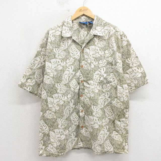 オーシャンパシフィック 00s 半袖ハワイアンシャツ 葉 グリーン L | 古着