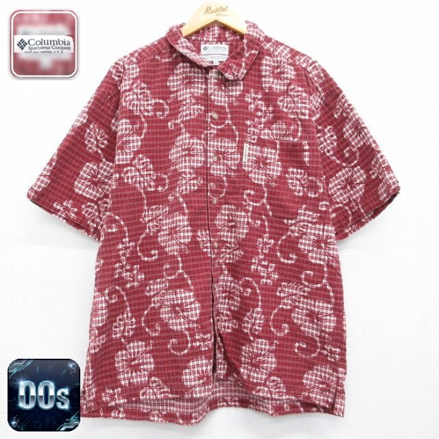 【20%OFF】コロンビア 00s 半袖シャツ ハイビスカス バーガンディ メンズXL相当 | 古着