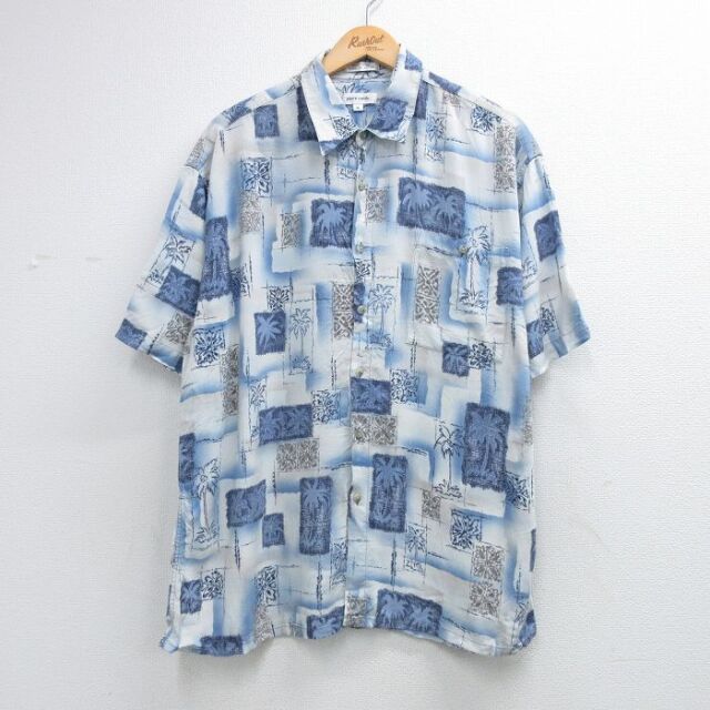 ピエールカルダン 90s 半袖シャツ ヤシの木 ライトブルー メンズXL相当 | 古着
