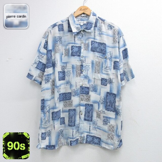 ピエールカルダン 90s 半袖シャツ ヤシの木 ライトブルー メンズXL相当 | 古着