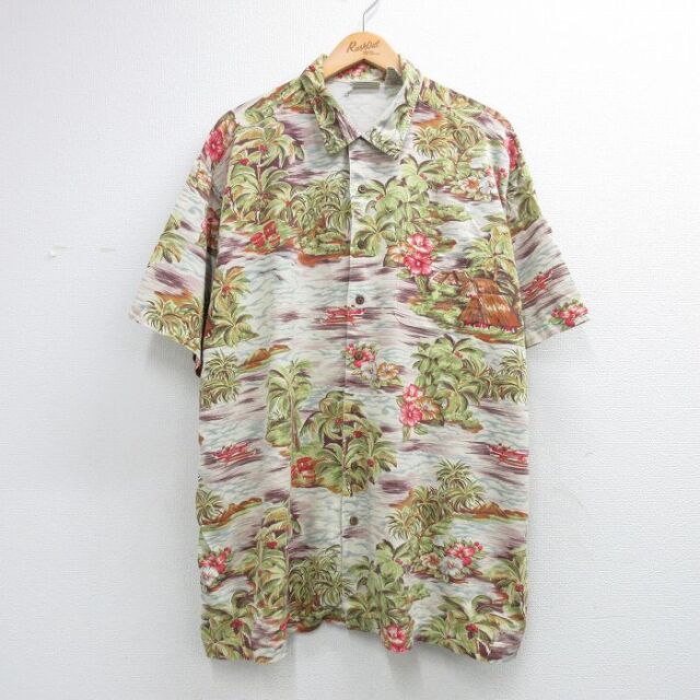エルエルビーン 00s 半袖シャツ ハイビスカス ベージュ XL | 古着
