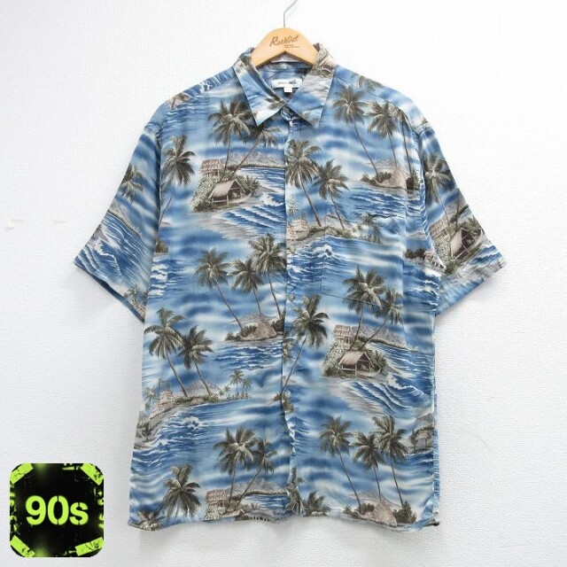 ピエールカルダン 90s 半袖シャツ ヤシの木 ブルー メンズL相当 | 古着