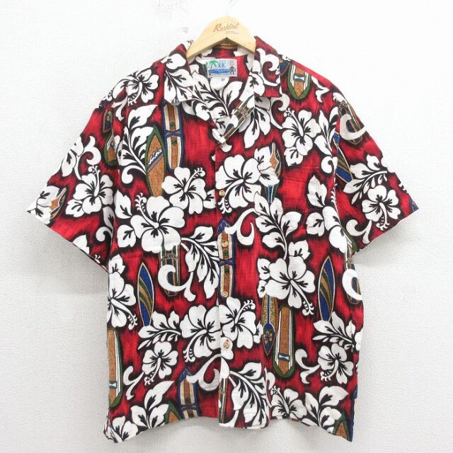 90s 半袖シャツ ハイビスカス レッド メンズXL相当 | 古着