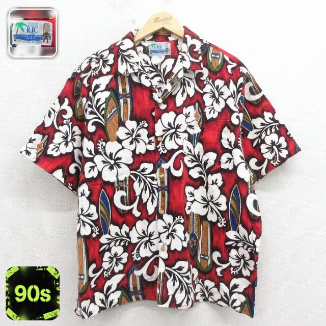90s 半袖シャツ ハイビスカス レッド メンズXL相当 | 古着