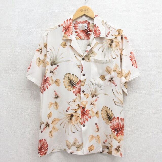 90s 半袖シャツ 花 ホワイト メンズM相当 | 古着