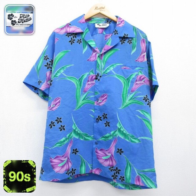 ハワイアン 90s 半袖シャツ 花 ブルー メンズXL相当 | 古着