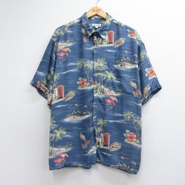 ピエールカルダン 00s 半袖シャツ ヤシの木 ネイビー メンズXL相当 | 古着