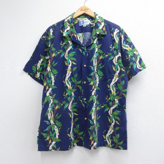 ハワイアン 90s 半袖シャツ 花 ネイビー メンズXL相当 | 古着