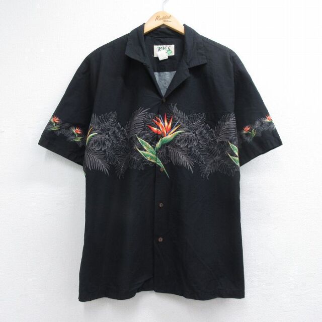 ハワイアン 90s 半袖シャツ 花 ブラック メンズXL相当 | 古着