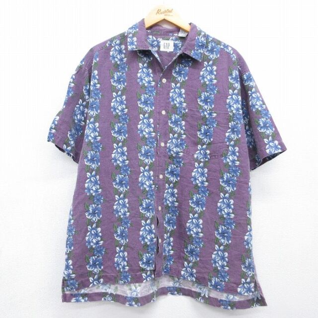 ギャップ 00s 半袖シャツ ハイビスカス パープル メンズXL相当 | 古着