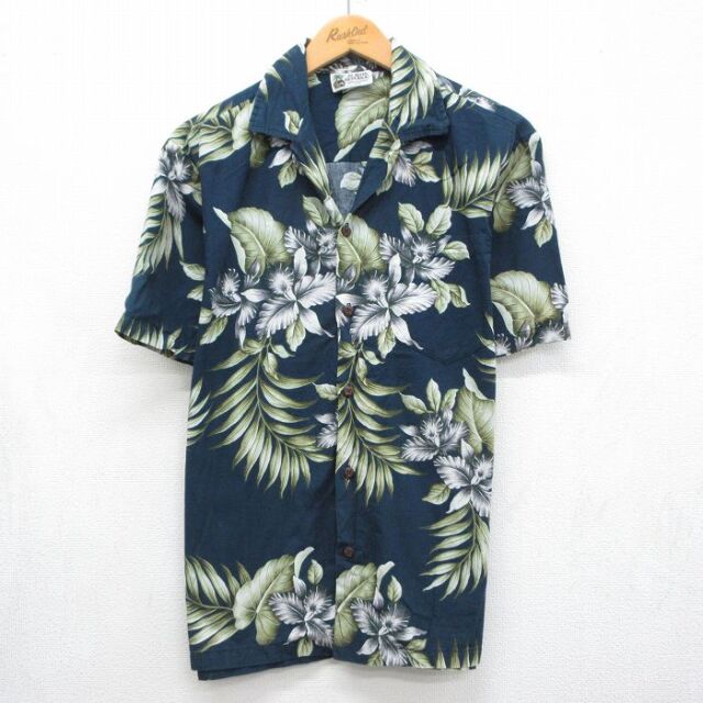 90s 半袖シャツ 花 ネイビー メンズM相当 | 古着