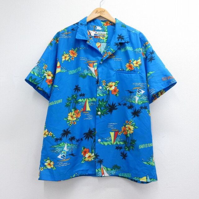 ハワイアン 90s 半袖シャツ ハイビスカス ブルー メンズXL相当 | 古着