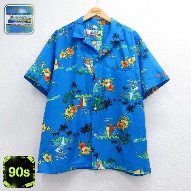 ハワイアン 90s 半袖シャツ ハイビスカス ブルー メンズXL相当 | 古着