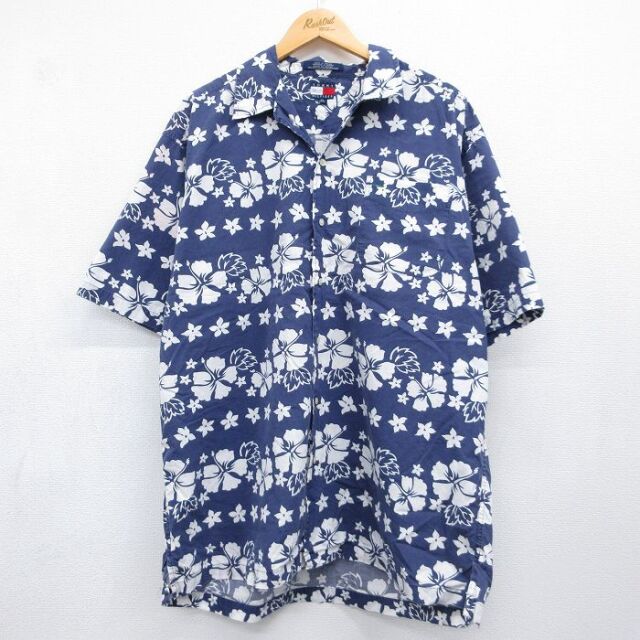 トミーヒルフィガー 90s 半袖シャツ 花柄 ネイビー メンズXL相当 | 古着