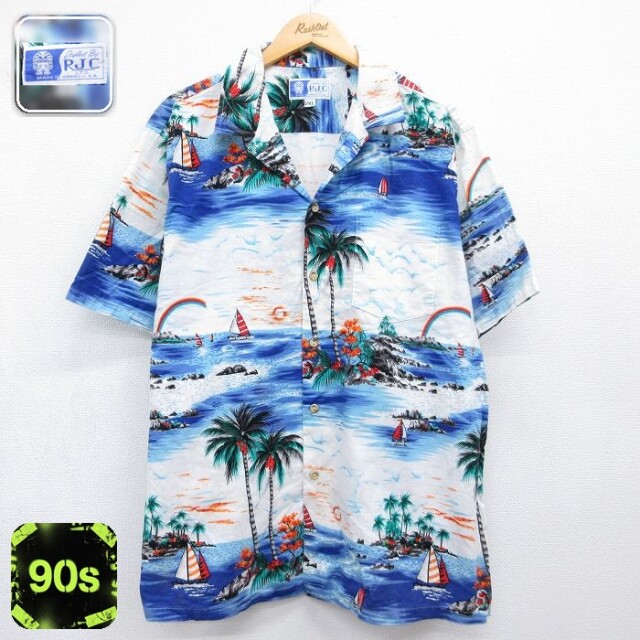 90s 半袖シャツ ヤシの木 ホワイト メンズXL相当 | 古着
