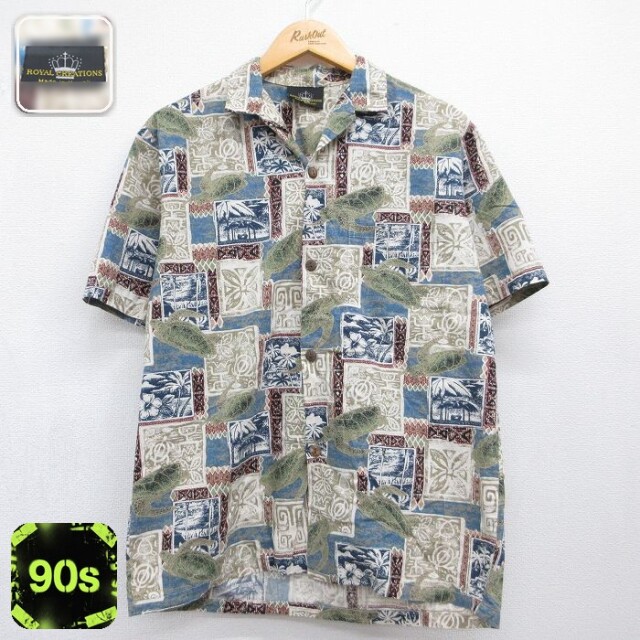 ハワイアン 90s 半袖シャツ カメ カーキ メンズL相当 | 古着