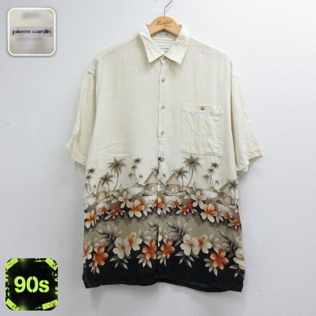 ピエールカルダン 90s 半袖シャツ 花 ベージュ メンズL相当 | 古着