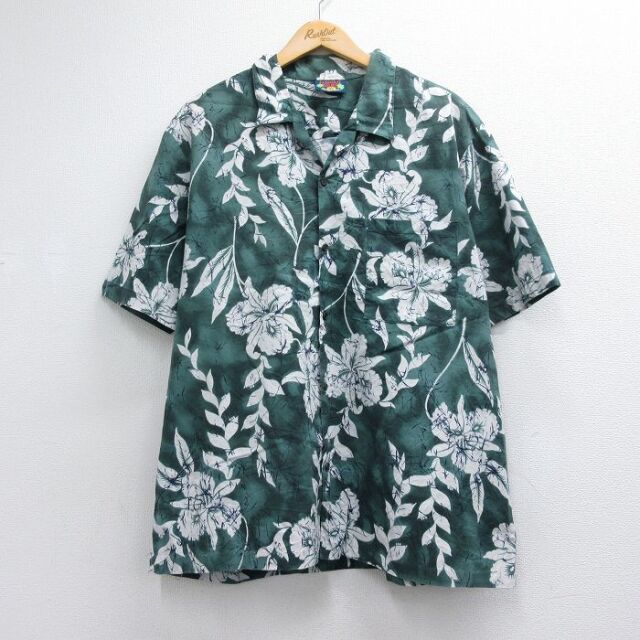 00s 半袖シャツ 花 グリーン メンズXL相当 | 古着