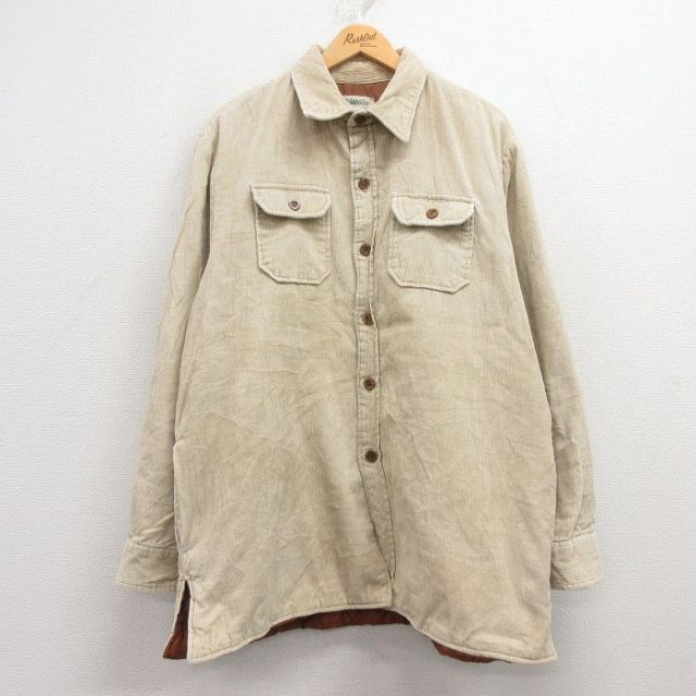 XL★古着 セントジョンズベイ 長袖 シャツ ジャケット メンズ 90年代 90s コーデュロイ 大きいサイズ コットン ベージュ カーキ 内側キルティング 25feb13 中古 アウター