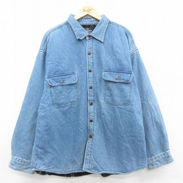 XL★古着 長袖 シャツ メンズ 大きいサイズ 紺 ネイビー デニム 25sep25 中古 アウター